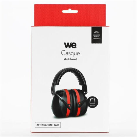 Casque anti-bruit, atténuation 32dB avec housse de transport, noir/rouge