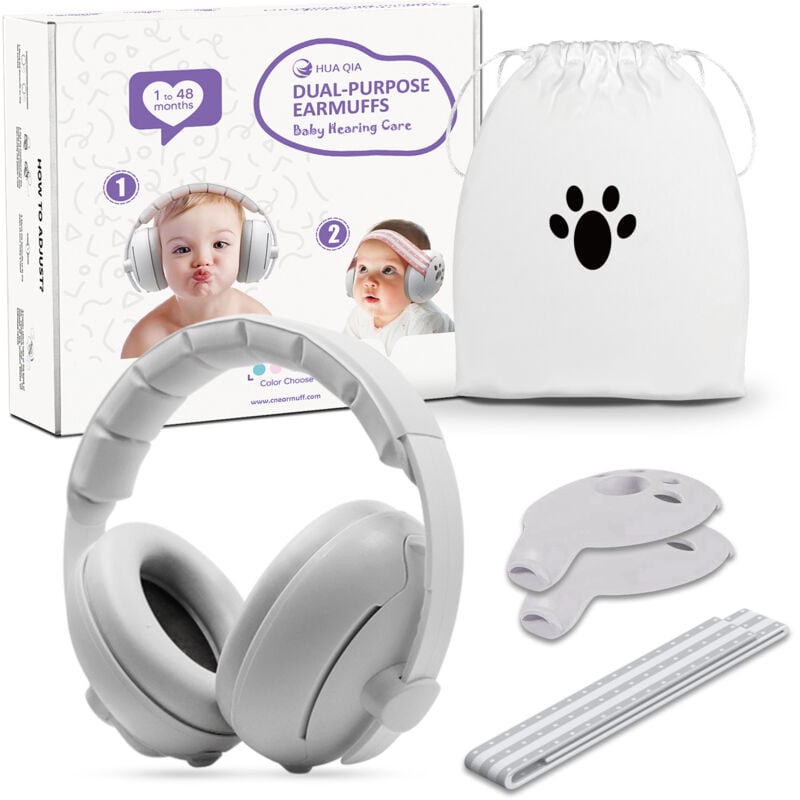 Casque Anti Bruit Bébé, 2 en 1 Casque Anti Bruit Enfant Confortable et Réglable, Protection Auditive pour Bébés Jusqu'à 48 Mois, pour