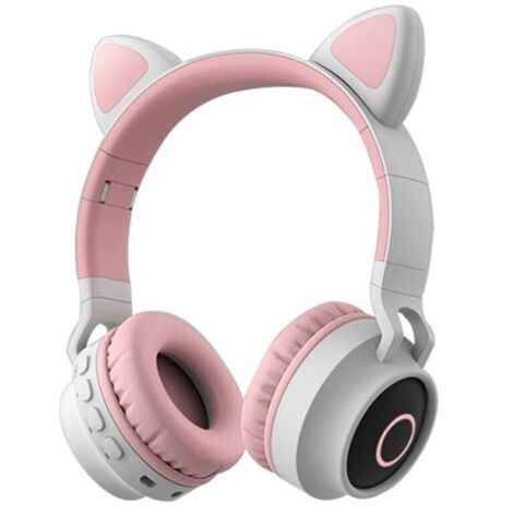 Casque audio sans fil Bluetooth avec oreilles de chat, autonomie longue durée pour filles, écouteurs filaires (rose-gris)