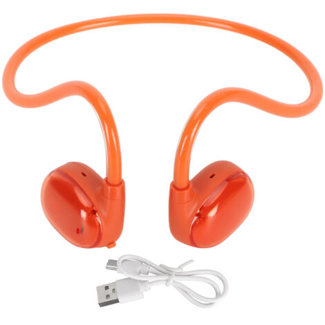 Casque Audio Sport sans Fil Bluetooth 5.3 Réduction de Bruit, Écouteurs Ouverts Imperméables IPX4 avec Double Micro pour Course - Orange Rouge