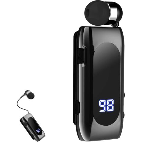 Casque Bluetooth 5.0 Rétractable – Écouteurs Stéréo avec Micro Antibruit, Clip Oreille Confortable, Sans Fil Main Libre, 20 Heures de Communication, Idéal pour Sport, Bureau et Conducteurs