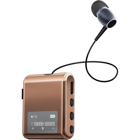 Casque Bluetooth 5.4 avec Câble Rétractable – Écouteurs Stéréo, Micro Antibruit, Clip Oreille, Écran LCD, Assistant Vocal IA, pour Sport et Bureau, Couleur Or