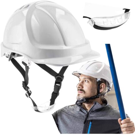 Casque de chantier, casque de sécurité ventilé, sangle 4 points, blanc PLONER