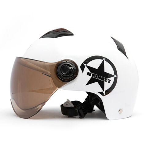 Casque de moto demi-ouvert, taille réglable, équipement de protection pour la tête, unisexe, blanc