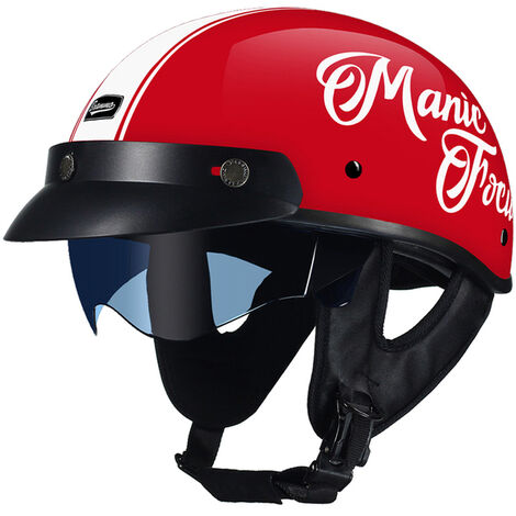Casque de Moto rétro noir, demi-casque ouvert au visage, approuvé par le Dot, avec lentille pare-soleil, Vintage,CK-536 bright red,L