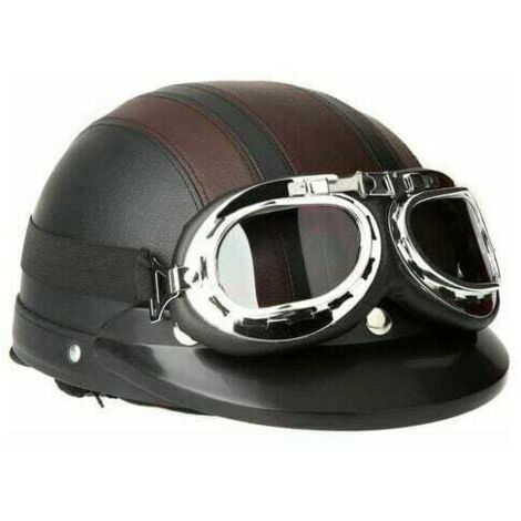 Casque De Moto Scooter Vespa, Casque Coupe-Vent D'hiver Avec Visière Uv Lunettes Retro Style De Vintage 54-60cm (Casque De Moto Scooter Vespa, Casque Coupe-Vent D'hiver Avec Visière Uv Lunettes
