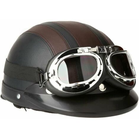 Casque de moto Vespa casque d'hiver coupe-vent avec visière UV lunettes de Style rétro Vintage 54-60cm