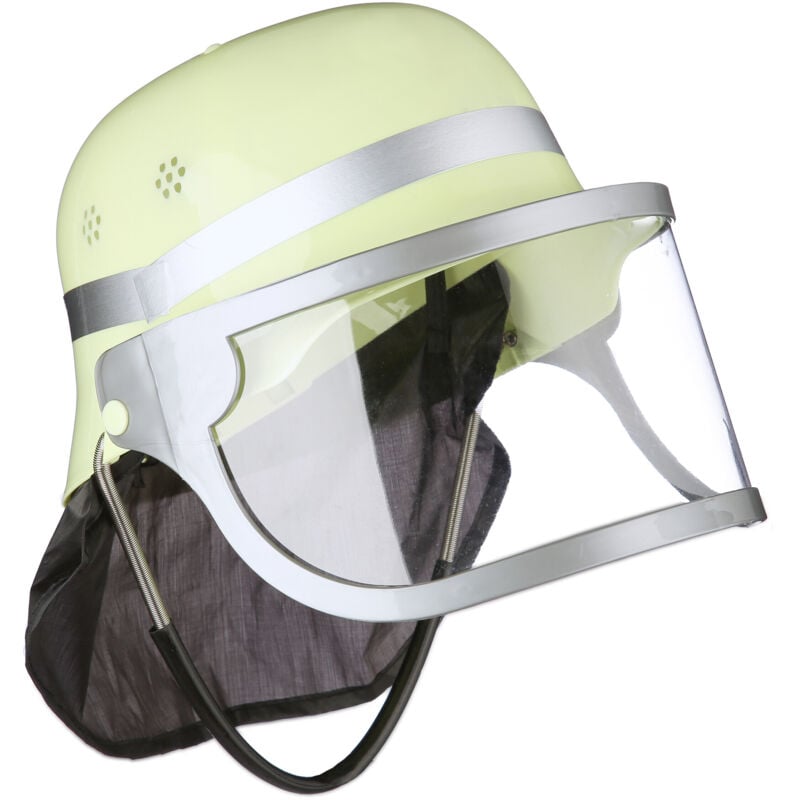 Casque de pompier, lot de 2, réglable, visière rabattable, protège-nuque. h x l x p : 24,5 x 22,5 x 28 cm, jaune