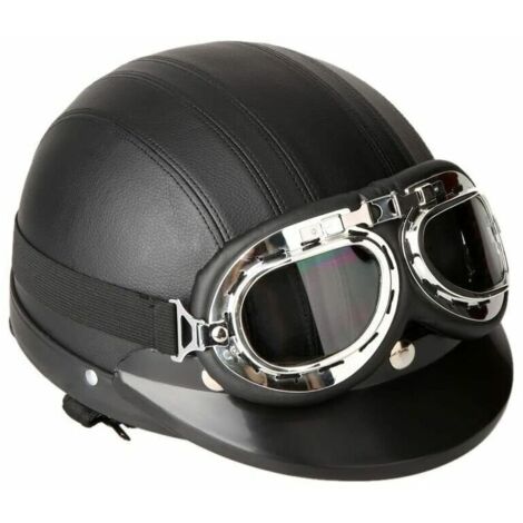 Casque de scooter Vespa, casque d'hiver coupe-vent avec visière lunettes UV style rétro vintage 54-60 cm (noir)