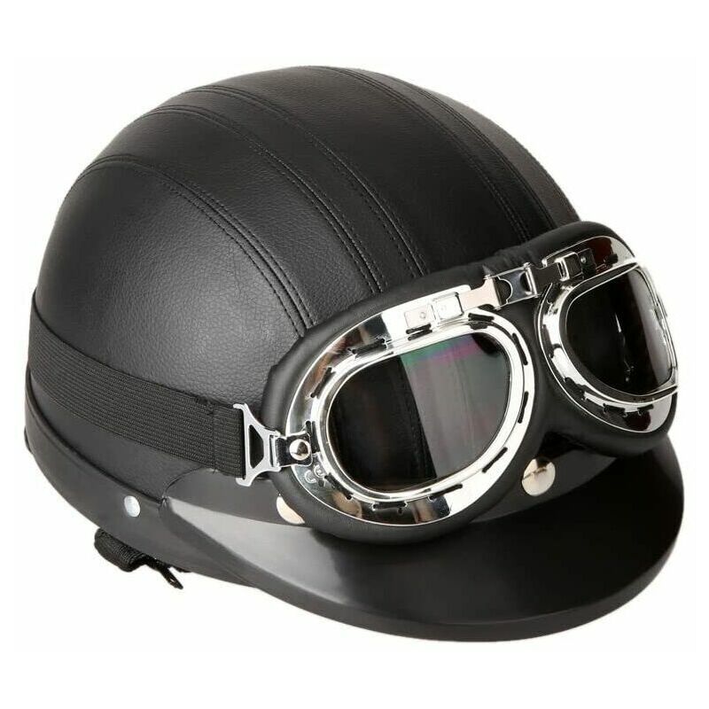 Casque de scooter Vespa, casque d'hiver coupe-vent avec visière lunettes UV style rétro vintage 54-60 cm (noir)