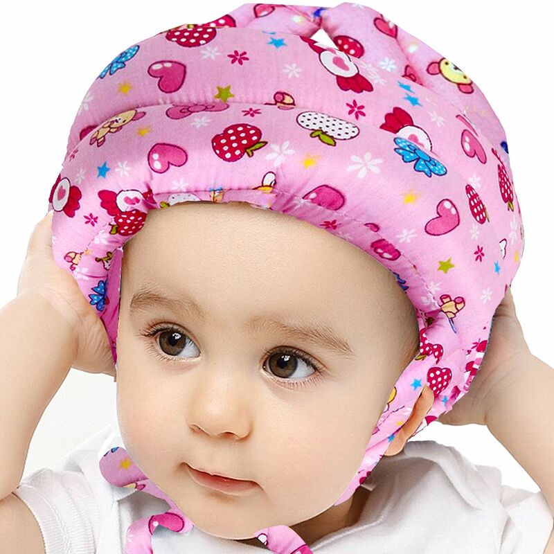 Casque de sécurité pour bébé, casque de sécurité pour tout-petits, chapeau de sécurité réglable en coton (bonbon, rose), Ensoleillé