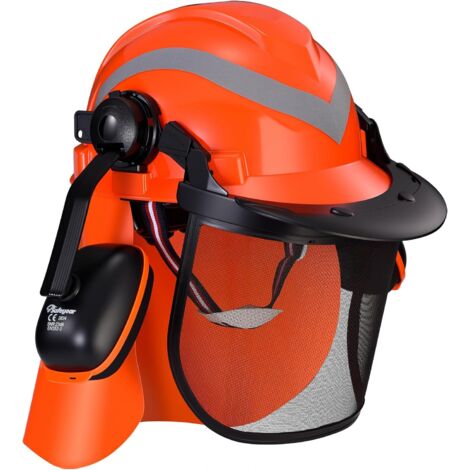 Casque de Sécurité Forestier pour Bûcheron – Protection Complète avec Visière Débroussailleuse et Anti-Bruit EN352-3, Certifié EN397/EN1731 Idéal Tronçonnage Débroussaillage Orange -