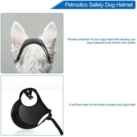 Casque de sécurité pour chien, casque avec trous pour les oreilles et sangles réglables, adapté aux petits chiens pour les promenades en extérieur (taille S, noir)