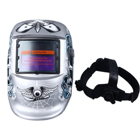 Casque de soudage à obscurcissement automatique, grand écran de vue 93x43mm, 2 capteurs réglables à énergie solaire, argent