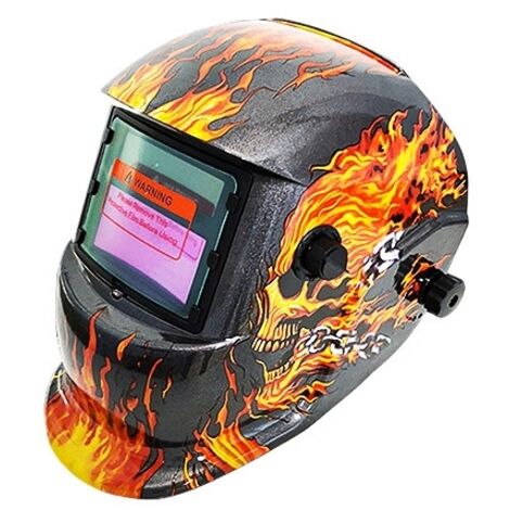 Casque de soudage à obscurcissement automatique, motif tête de mort enflammée, cagoule de soudage avec capteurs, alimentée par énergie solaire, avec plage de teintes réglable, grade 6 à 13