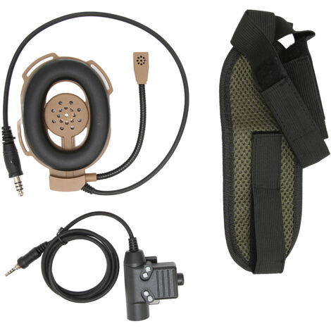 Casque d'oreillette ajustable pour moto avec micro unilatéral et PTT U94 compatible Yaesu Vertex VX‑6R VX‑7R - Marron