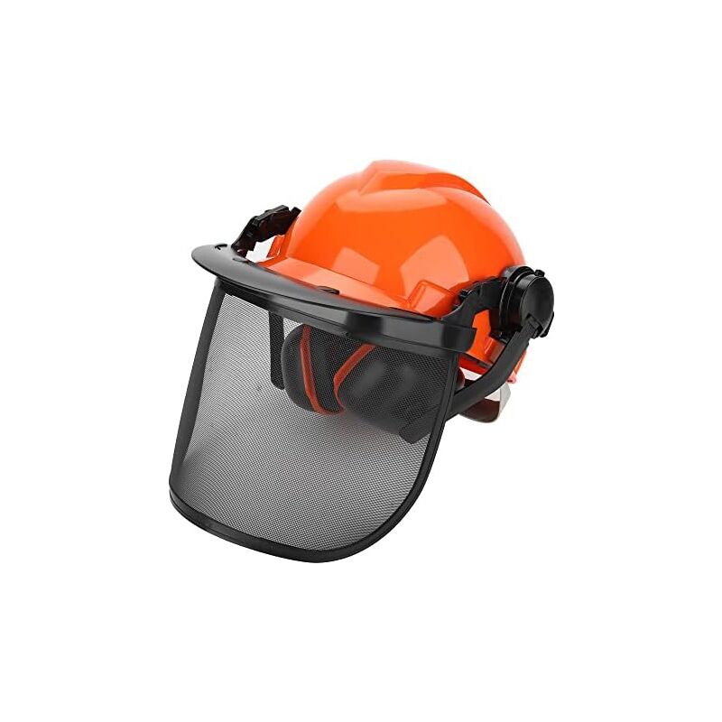 Casque Forestier de Sécurité pour Les Travaux de Type Forestier avec Protections Auditives et Visière en Maille d&39acier, Orange