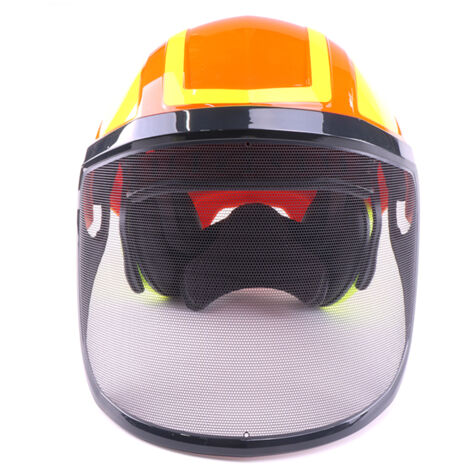 Casque forestier KOX Edition – Protection auditive intégrale – Visière anti-branches – Norme EPI pour travaux forestiers – Orange/Jaune – Protos