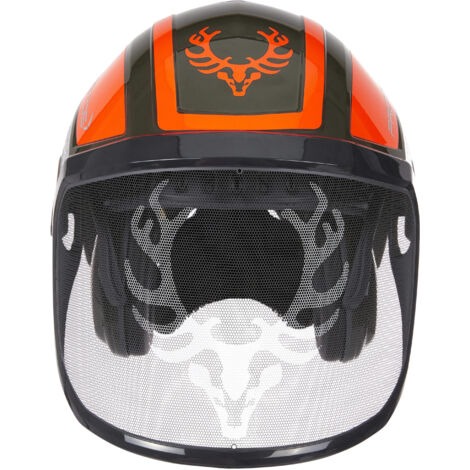 Casque forestier Protos KOX Edition avec visière extra-large – Protection auditive – Norme EPI – Design haute visibilité vert olive/orange fluo