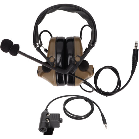 Casque militaire antibruit 7.1mm avec amplification sonore et connecteur U94 PPT pour téléphone mobile 3.5mm - Marron