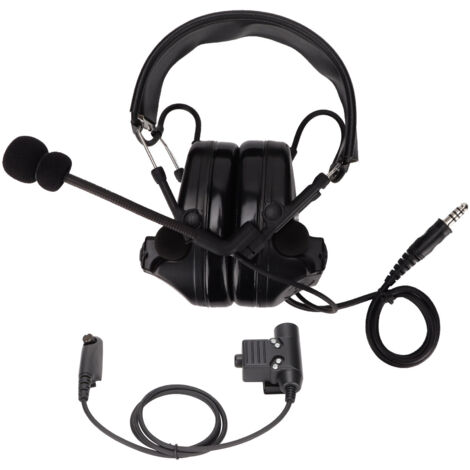 Casque militaire avec protection auditive et connecteur U94 PTT pour Motorola GP338, GP328, GP340, GP380 - Noir