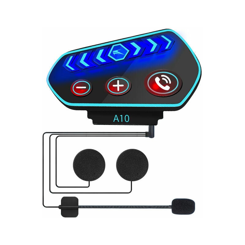 Casque Moto Bluetooth Kit Main Libre écouteur, Interphone pour Casque Bluetooth 5.0 Contrôler des Appels, écouter de la Musique, Coupe-Vent et