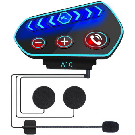 Casque Moto Bluetooth Kit Main Libre écouteur, Interphone pour Casque Bluetooth 5.0 Contrôler des Appels, écouter de la Musique, Coupe-Vent et Anti-interférence, Gros Bouton avec Lumière