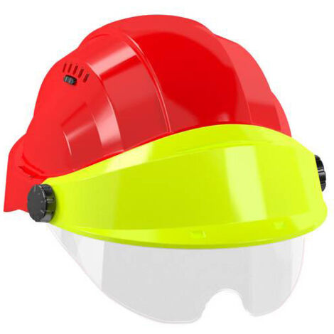 CASQUE 'ORIZON' ROUGE VISIERE FLUO JAUNE AVEC LUNETTE TALIAPLAST - 563767