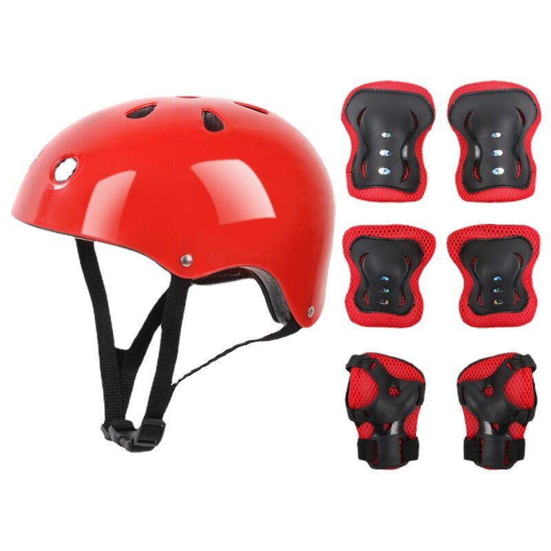 Casques, Ensemble d'équipement de protection pour le patinage - Casque rouge + équipement de protectionCasques, Ensemble d'équipement de protection