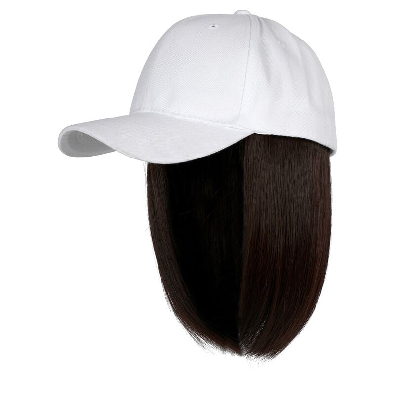 Casquette de baseball avec extensions de cheveux, coiffure courte et lisse, coupe Bob, perruque réglable et amovible, chapeau pour femme et fille