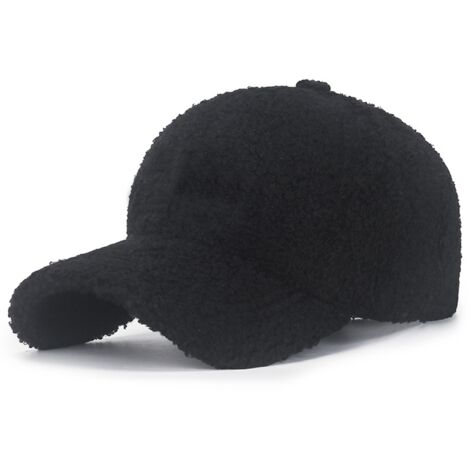Casquette de baseball en laine d'agneau artificielle Casquette hip-hop en polaire à rayures Teddy pour l'hiver chaud.
