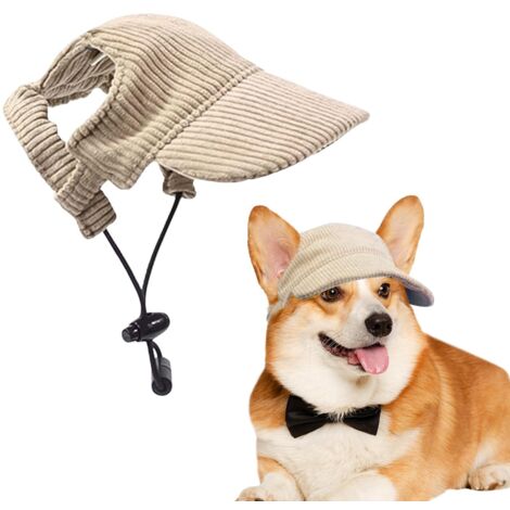 Casquette de baseball pour chien - Réglable avec trous d'oreilles - Chapeau de soleil pour l'été - En velours côtelé respirant - Kaki, taille L