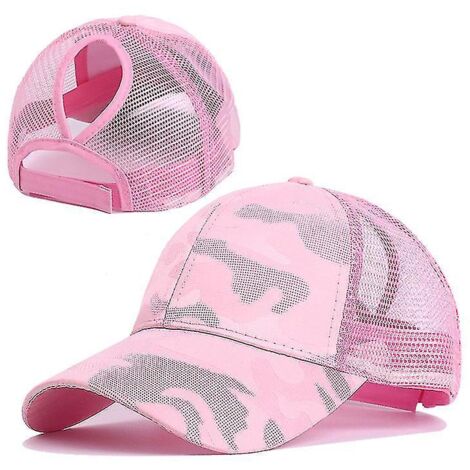 Casquette de baseball pour femme avec queue de cheval, en maille camouflage, style décontracté d'été, fermeture snapback simple, idéale pour les activités de plein air et le sport (femme/homme) - Tail
