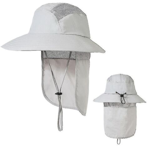 Casquette de pêche pour homme, protection solaire UPF 50+, large bord et rabat de nuque, beige