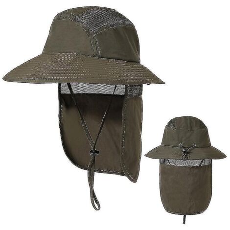 Casquette de pêche pour homme, protection solaire UPF 50+, large bord et rabat de nuque, vert armée