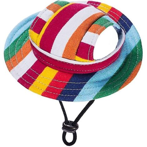 Casquette de protection solaire pour chien, en maille respirante avec trous pour les oreilles, style baseball, avec sangle de cou ajustable - Taille L - Arc-en-ciel