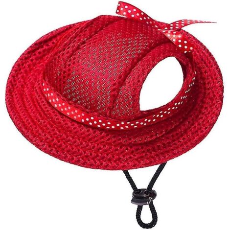 Casquette de protection solaire pour chien, en maille respirante avec trous pour les oreilles, style baseball, avec sangle de cou ajustable - Taille S - Rouge