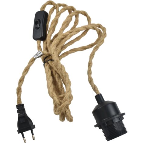 Casquillo E27 Con Cable De Yute Trenzado, Interruptor Y Enchufe