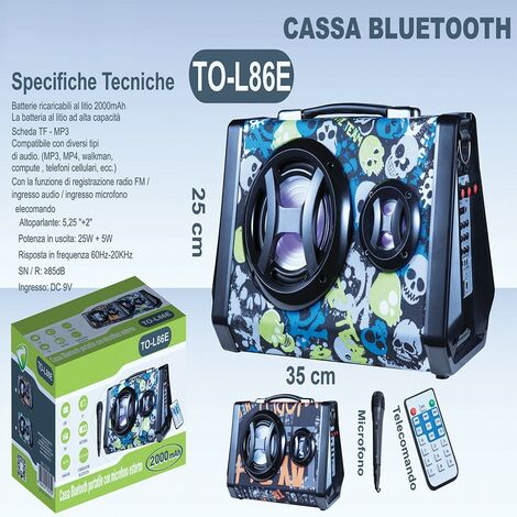 Cassa bluetooth portatile Radio fm usb aux sd karaoke con microfono per cantare