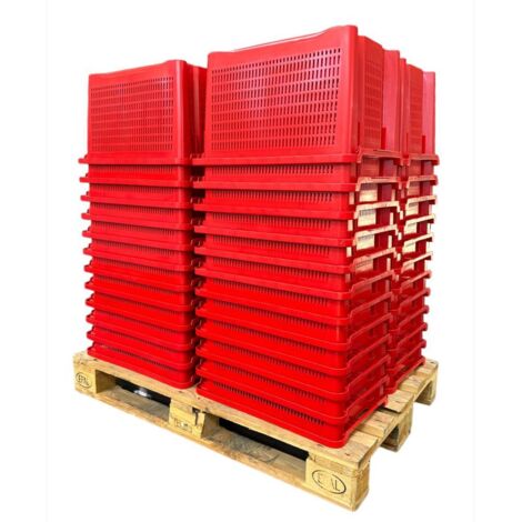 Cassa Cassetta agricola ortofrutta Salvaspazio 52x29x42H cm ROSSA FONDO FORATO 48 PEZZI