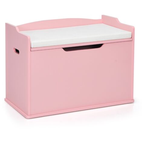 Cassa per giocattoli con 2 cerniere di sicurezza, Cassa con coperchio sollevabile Rosa