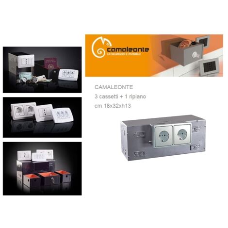 Cassaforte/Cassetta di sicurezza a scomparsa / mimetica finta presa elettrica CAMALEONTE - Mod. 3 cassetti + ripiano