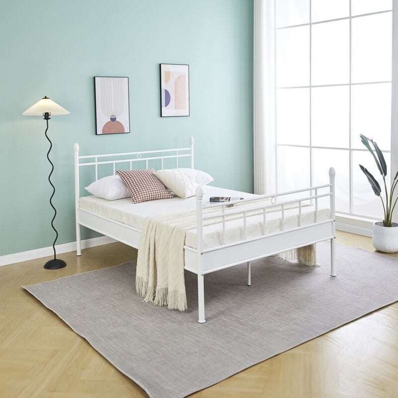 Mobilier Deco - cassandra - Lit double en métal blanc 140 x 190 cm