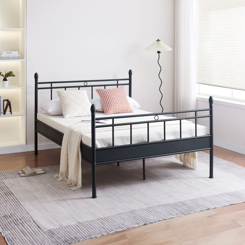 Cassandra - Lit double en métal noir 140 x 190 cm
