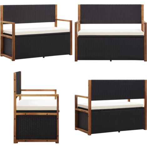Cassapanca 115 cm in Polyrattan e Legno Massello di Acacia Nero - Cassapanca - Stoccaggio
