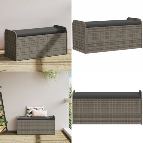 Cassapanca con Cuscino Grigia 115x51x52 cm in Polyrattan - Cuscino da seduta - Cassapanca