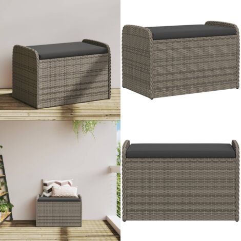 Cassapanca con Cuscino Grigia 80x51x52 cm in Polyrattan - Cuscino da seduta - Cassapanca con cuscino
