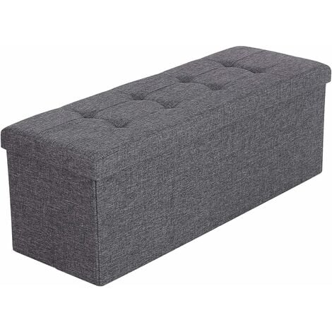 Cassapanca Pieghevole, Contenitore Portaoggetti, Max Portata Statica di 300 kg, con Divisore, 120 L, 110 x 38 x 38 cm, Simil Lino, Grigio Scuro