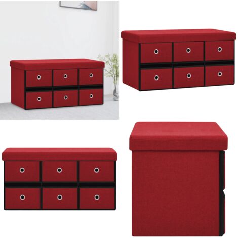 Cassapanca Pieghevole Rosso Vino 76x38x38 cm in Simil Lino - Cassapanca ingresso - Cassapanca con cassetti