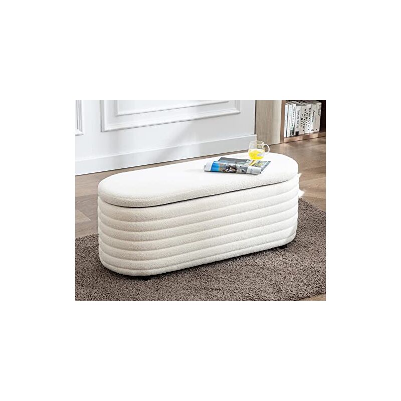 Cassapanca Pouf Panca Contenitore da interno Panca Fondo letto in Pelliccia per Soggiorno, Bianco